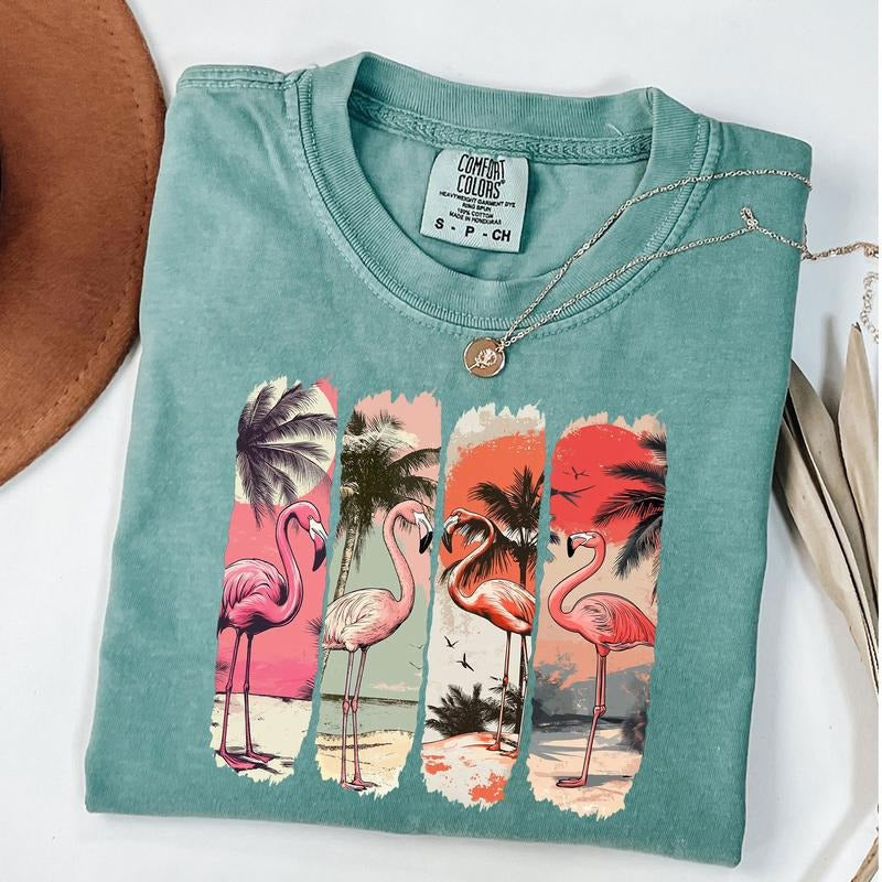 Comfort Colors Flamingo Summer Shirt, Vintage Summer Shirt, Summer Girly T-Shirt, Flamingo Tee, Unisex T-Shirt Hoodie,...