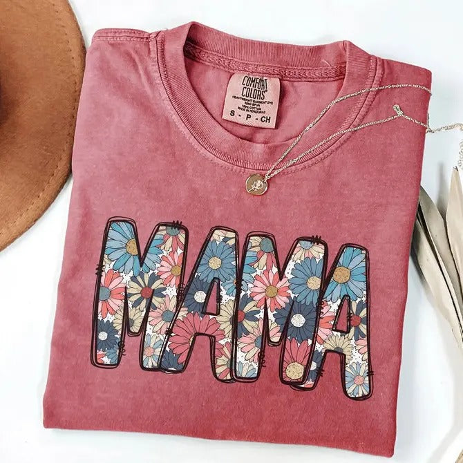 Comfort Colors Floral American Mama t-shirt, Mama Shirt, Retro Mama America tee, 4th of July T-Shirt, American Mama,...