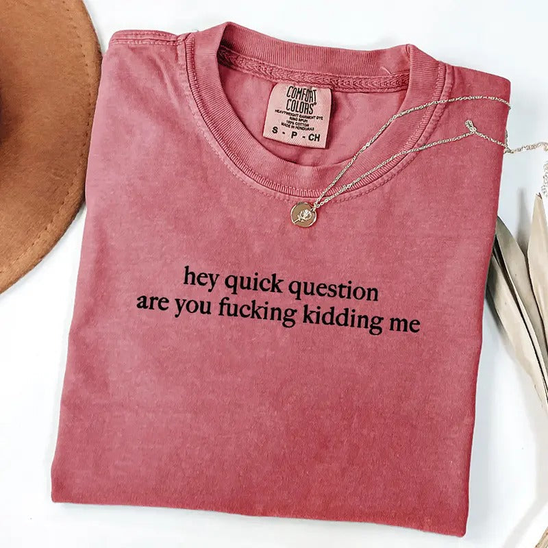 Comfort Colors Hey Quick Question Are You Kidding Me Shirt, Funny Humor Shirt, Funny Girls T-Shirt, Trendy Shirt for...