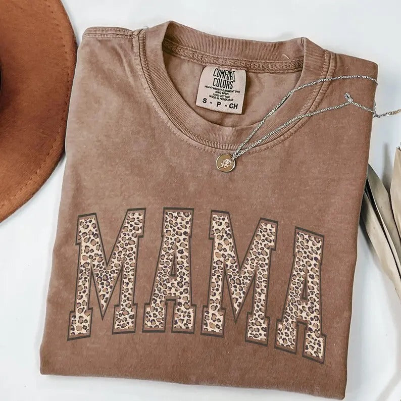 Comfort Colors Leopard Mama Graphic Tee, Comfort Colors T-shirt, Must-Have for Cool Moms, Mama Day Shirt, Gift for Mom,...