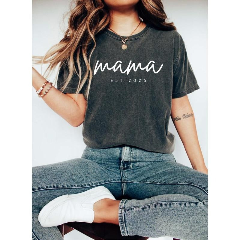 Comfort Colors Mama Est Year Shirt, Mothers Day Gift For Mom, Custom Mama Shirt, Pregnancy Announcement, Unique Mom Gift,...