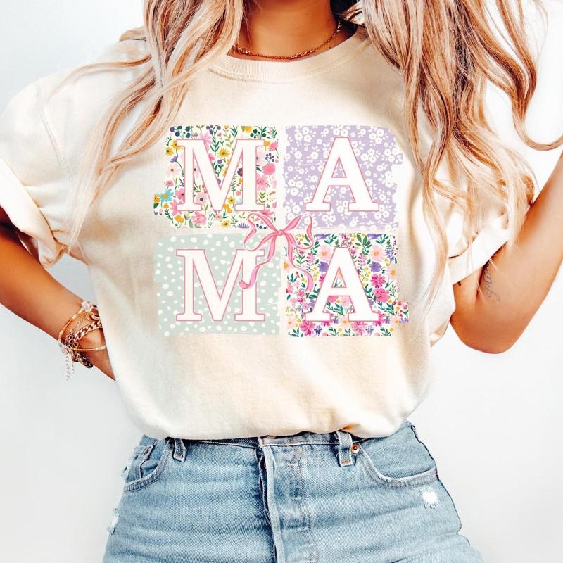 Comfort Colors Mama Shirt, Coquette Bow Mama T-Shirt, Floral Mom Tshirt, Spring Mama Shirt, Springtime Mom Tee, Mothers...