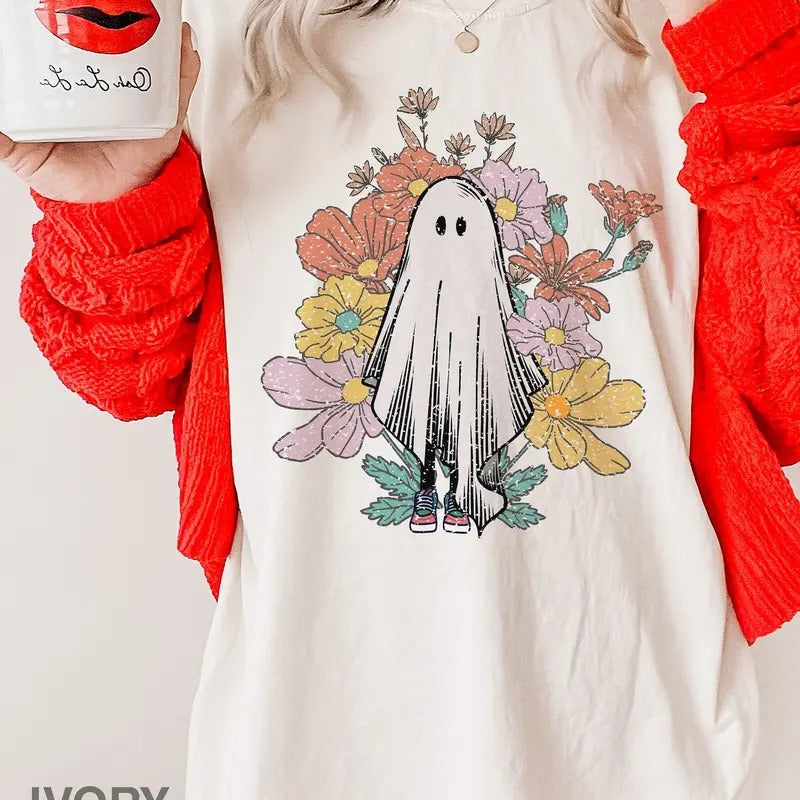 Comfort Colors Pastel Colors floral ghost t t-shirt, Let's Go Ghouls shirt, Floral Halloween Shirt, Ghost t-shirt,...