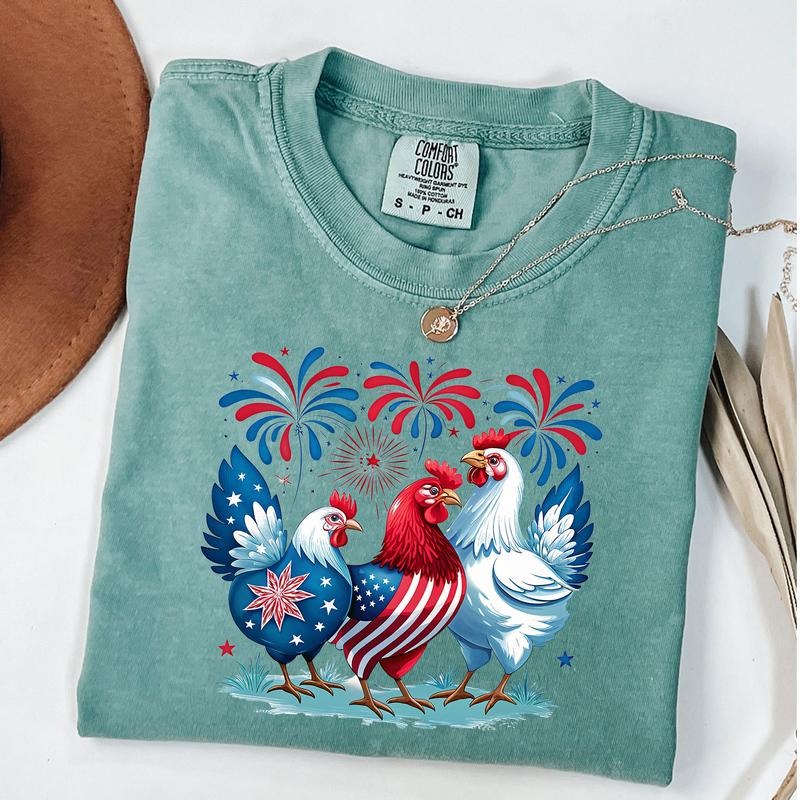 Comfort Colors Patriotic USA Chicken Shirt, Western 4th of July Tee, Independence Day T-Shirt Hoodie, Sweatshirt