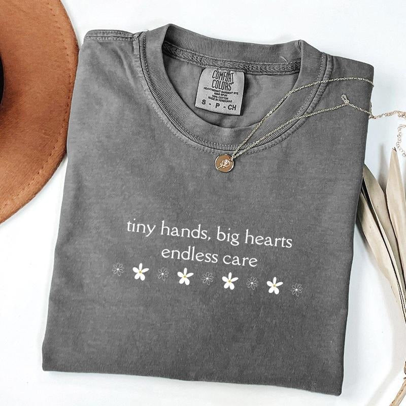 Comfort Colors Pediatric Nurse Shirt, Tiny Hands Big Hearts Endless Care Tee, Pediatric Nurse Team Shirt Cotton Fabric...