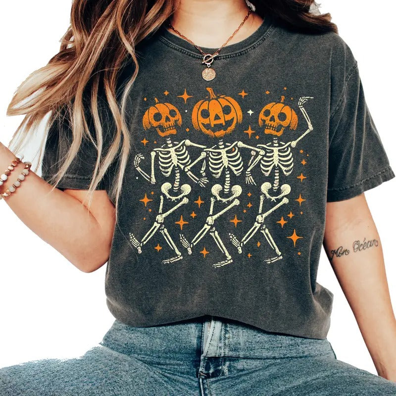 Comfort Colors Pumpkin Skeleton Halloween Shirt, Pumpkin Halloween Tee, Halloween Skeleton Tee, Pumpkin Shirt, Spooky...