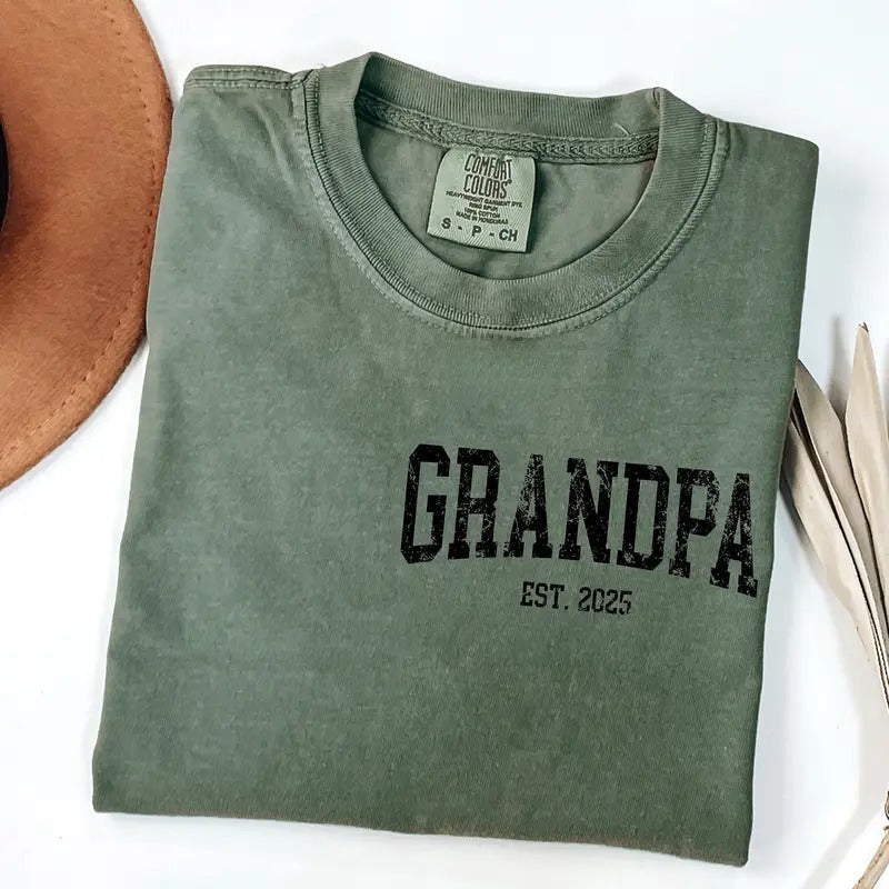 Comfort Colors Retro Grandpa EST Shirt, Gift Grandpa, Pocket Grandpa Shirt, Fathers Day Shirt Cotton Fabric Menswear Top...