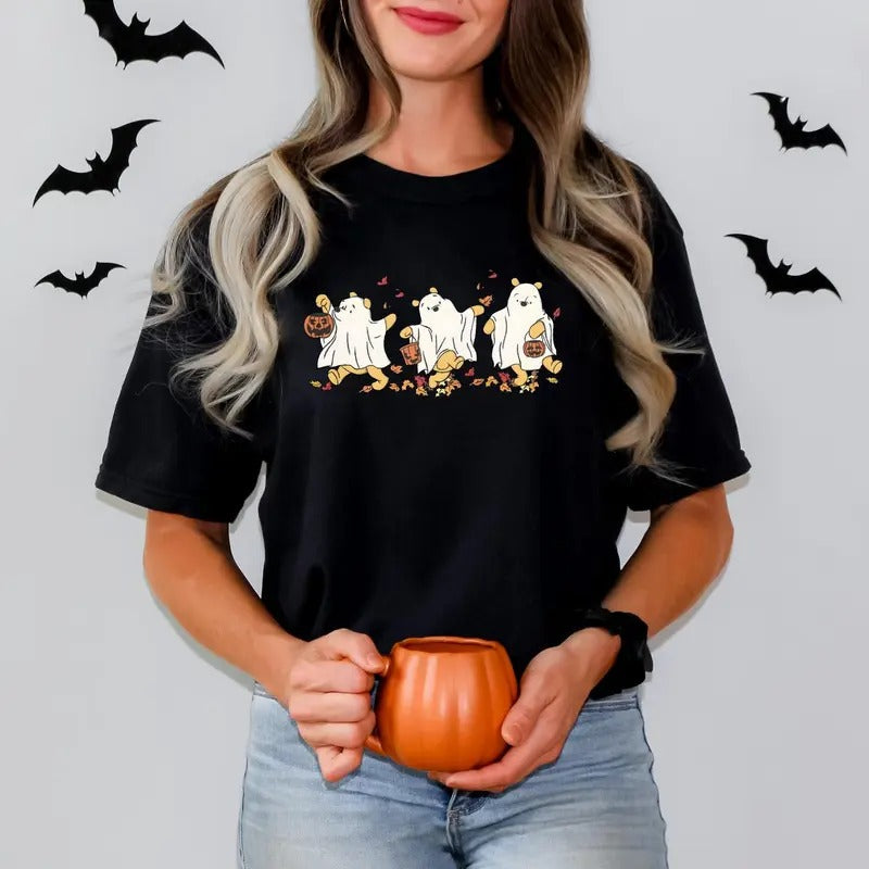 Comfort Colors Retro Halloween Winnie The Pooh Ghost Shirt, Spooky Season Shirt, Halloween Women's Shirt, Cute Fall...