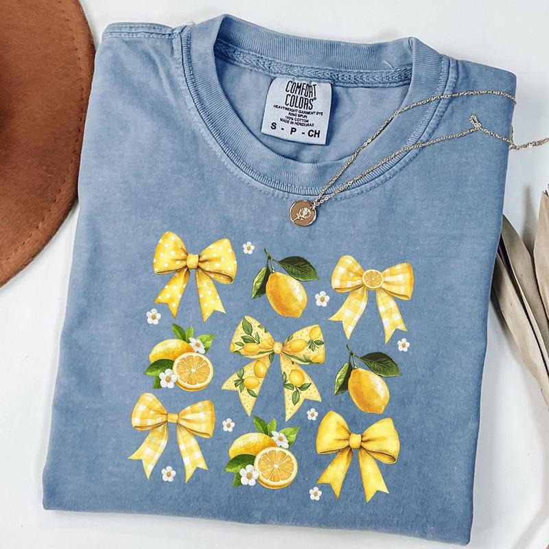 Comfort Colors Retro Lemon Coquette Bow Shirt, Cute Lemon Floral T-Shirt, Lemonade Tee Hoodie, Sweatshirt | ZylaModa.com