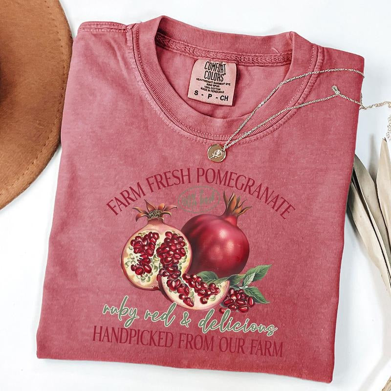 Comfort Colors Retro Pomegranate T-Shirt, Vintage Fruit Label Tee, y2k Style Shirt Hoodie, Sweatshirt | ZylaModa.com