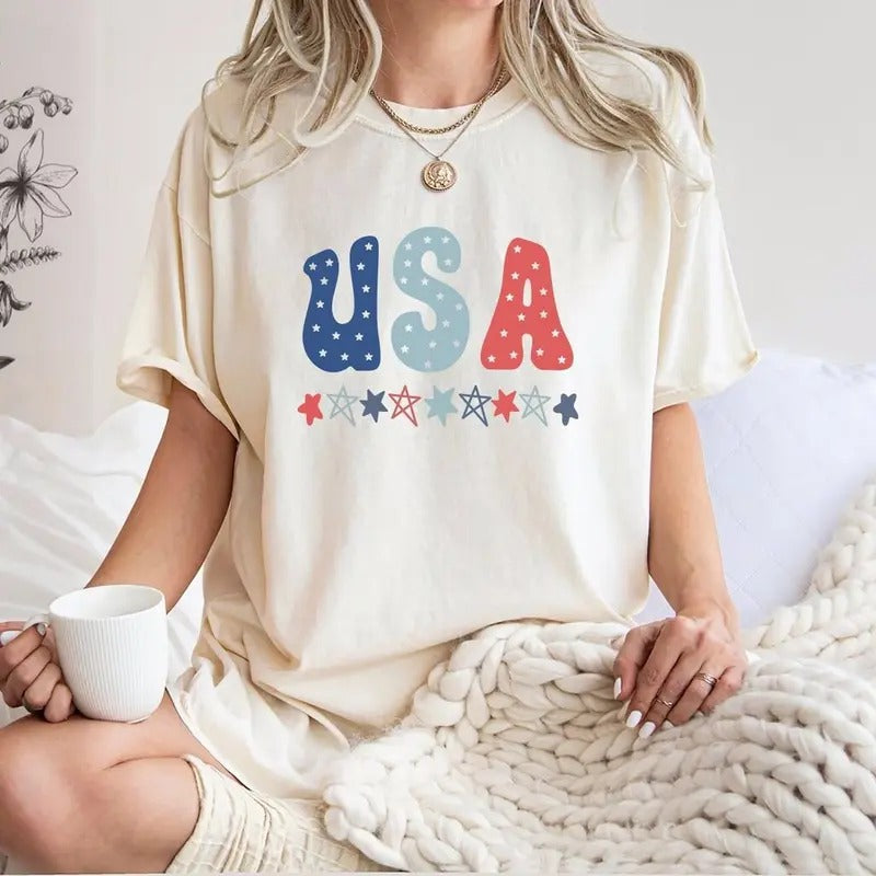 Comfort Colors Retro Star USA Graphic Tee, Comfort Colors 4th of July Graphic Tee, Star American Graphic Tee, Retro USA...