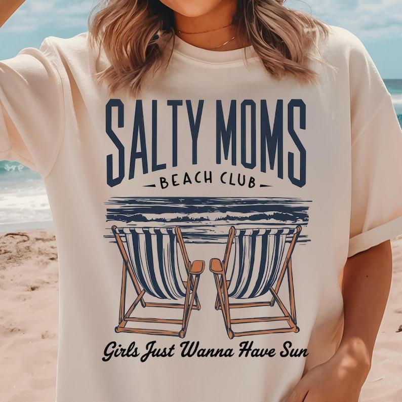 Comfort Colors Salty Moms Beach Club T-Shirt, Funny Mom T-Shirt, Retro Beach Girl, Summer Gift For Mom, For Woman Hoodie,...
