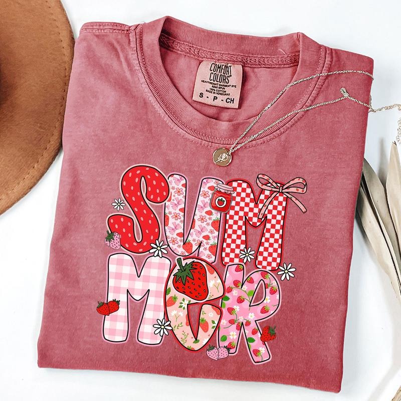 Comfort Colors Summer Strawberry Shirt, Summer Checkered T-Shirt, Coquette Summer Shirt, Unisex T-Shirt Hoodie, Sweatshirt