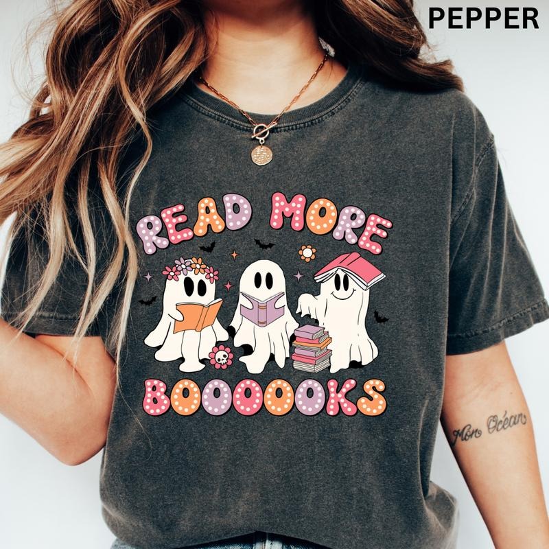 Comfort Colors T-shirt, Read More Books Halloween Graphic Shirt, Ghosts and Books Shirt, Booktok Comfort Colors Shirt,...