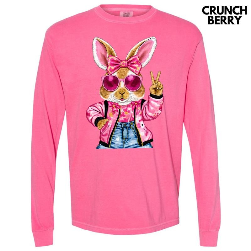 Cool Girl Bunny Long Sleeve Comfort Colors T-Shirt 'NLB' Hoodie, Sweatshirt | ZylaModa.com