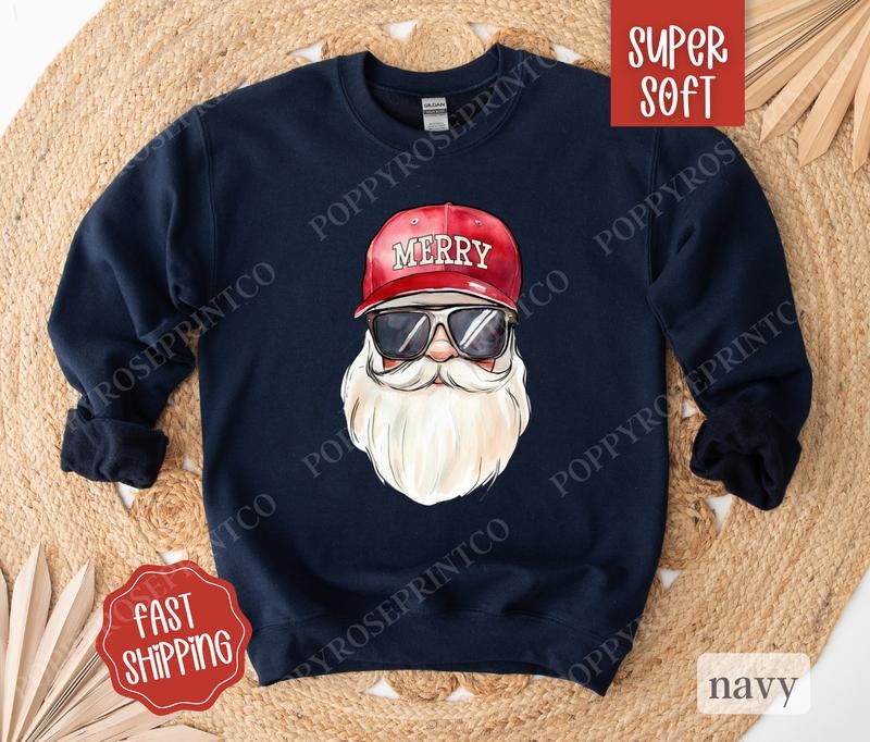 Cool Santa Sweatshirt, Preppy Christmas Crewneck,  Womens Holiday Sweater T-Shirts, Hoodie | ZylaModa.com