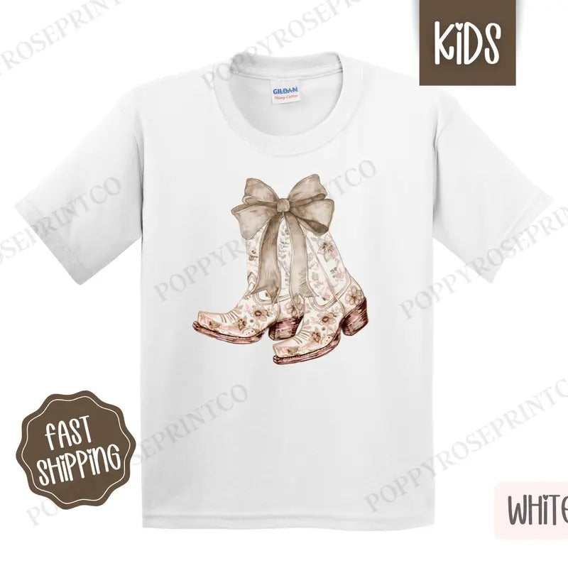 Coquette Beige Cowgirl Boots Kids Shirt - Children's Tshirt - Cute Youth Tee Gildan Hoodie, Sweatshirt | ZylaModa.com