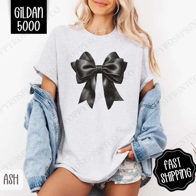 Coquette Black Bow Shirt Gildan, Cute Bow Tee, Trendy Coquette Women's Tshirt Plus Sizes, Gift for Her Hoodie, Sweatshirt