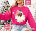 Coquette Black Santa Christmas Sweatshirt, Merry Christmas Sweater, Women's Holiday Crewneck funny santa T-Shirts, Hoodie
