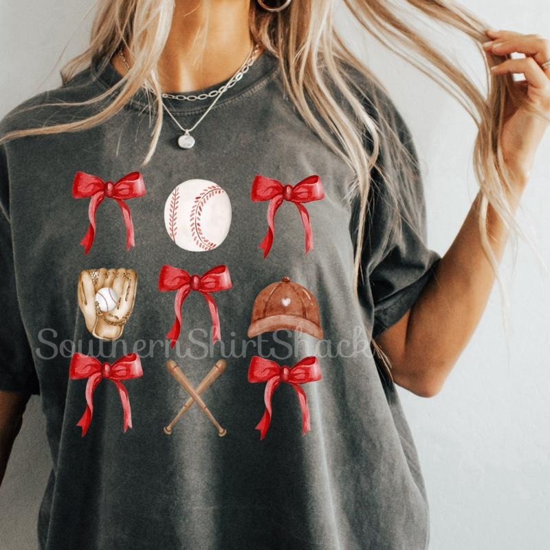 Coquette Bow Baseball Collage T shirt  | Pepper comfort colors t shirt Hoodie, Sweatshirt | ZylaModa.com