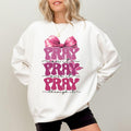 Coquette Bow Christian Sweatshirt,  Pray On It Crewneck, Pray Over It Pray Through It Long Sleeves Pullover, Religious...
