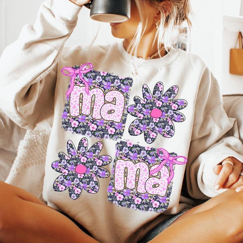 Coquette Bow Floral Mama Shirt, Mama Flower Shirt, Preppy Mama Shirt, Retro Mama Flower Shirt, Mama Floral Shirt, Mama...