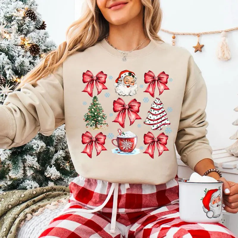Coquette Christmas Sweatshirt, Retro Santa Shirt, Christmas Candy Cane Sweatshirt, Girly Christmas Shirt, Candy Cane...
