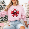 Coquette Christmas Sweatshirt, Santa Claus Sweatshirt, Coquette Red Christmas Bow, Festive Holiday Crewneck, Soft Girl,...