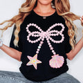 Coquette Clam Pearl Bow Tshirt, Coastal Seashell Starfish Shirt, Preppy Summer Vibes Pink Clam Tee, Girly Summer T-Shirt,...