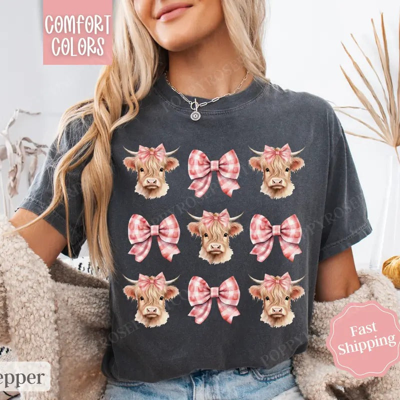Coquette Cow Shirt Comfort Colors,  Farm Tee, Women's Graphic Tshirt Hoodie, Sweatshirt | ZylaModa.com
