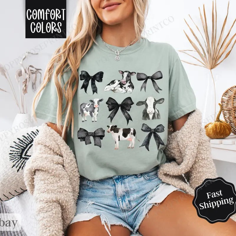 Coquette Cow Shirt Comfort Colors,  Farm Tee, Women's Graphic Tshirtstyle{n002}2 Hoodie, Sweatshirt | ZylaModa.com