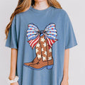 Coquette Cowgirl Boots Shirts, Pink Bow Coquette Shirt, 4th Of July Shirt, America T-shirt For Women, Western 4th Of...