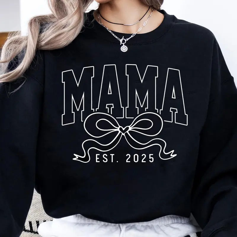Coquette Mama Sweatshirt, Mama Bow Coquette T-Shirt, Pregnancy Announcement Shirt, New Mom Sweater, Mom Life Tee, Gift...