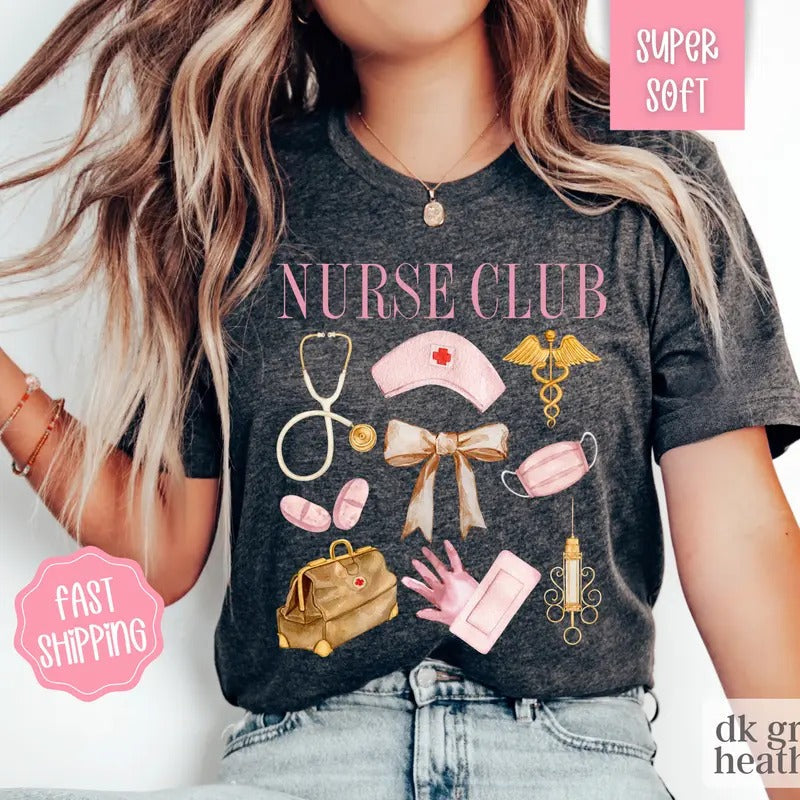 Coquette Nurse Shirt, Nurse Appreciation Gift, Pink Nurse Shirt,  Gift for Nurse, Cute Nurse Tshirt Hoodie, Sweatshirt