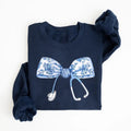 Coquette Nurse Stethoscope Bow Sweatshirt, Blue Floral Nurse Sweatshirt, Nurse Bow Sweater, Gift For Nurse, Bow Oversized...