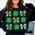 Coquette Patrick's Day Sweatshirt, Shamrock Lucky Bow T-Shirt, Irish Patrick Tee Shirt, Lucky Green Day Sweater, Four...