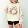 Coquette Pink Christmas Sweatshirt, Watercolor Pink Coquette Bow Wreath, Pink Bow Sweatshirt, Retro Holiday Sweatshirt...