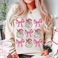 Coquette Pink Santa Sweatshirt, Coquette Pink Bow Christmas T-Shirt, Pink Santa Claus Tee Shirt, Girly Christmas Shirt,...
