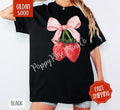 Coquette Strawberry Gildan Tshirt , Fruit Summer Tee, Cute Women's Shirt, Gift For Her Hoodie, Sweatshirt | ZylaModa.com
