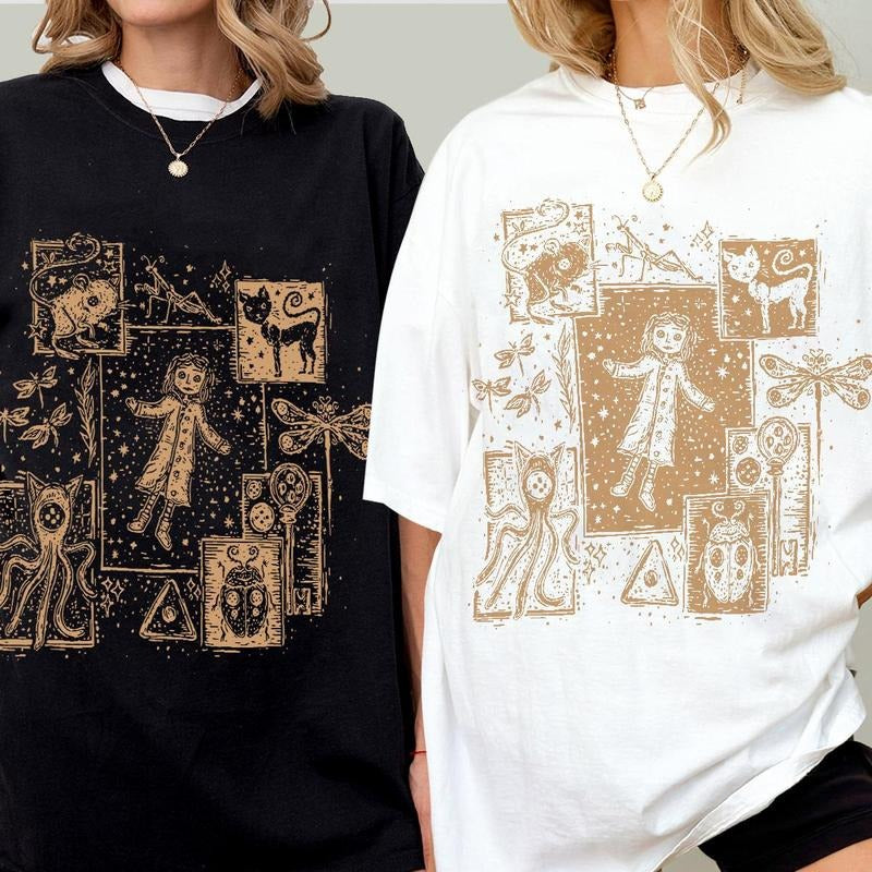 Coraline Dreaming Gold style Shirt, Coraline horror movies tshirt, Horror Character Shirt, Halloween Crewneck Sweatshirt...