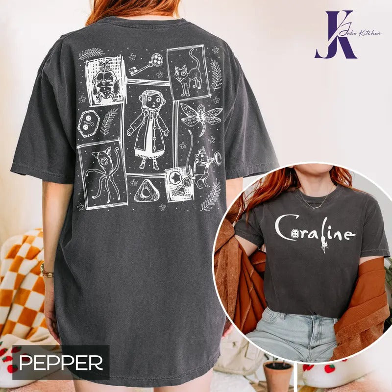 Coraline Movie Comfort Color shirt, Coraline T-Shirt, Halloween Spooky Season shirt, Coraline Doll Sweatshirt, Vintage...