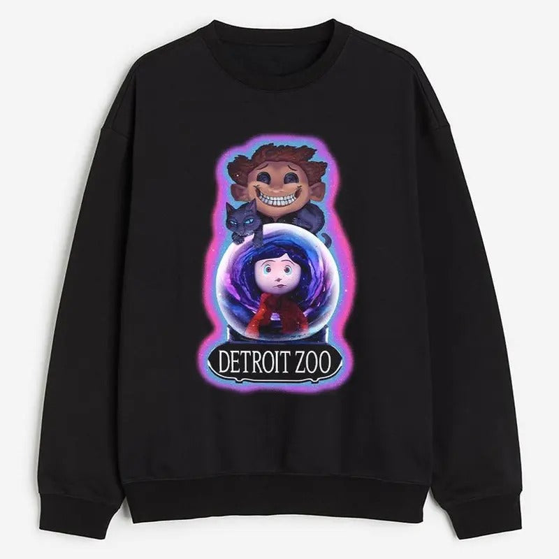 Coraline in Snow Globe with another Wybie Sweatshirt, Coraline Horror Movies, Coraline Sweatshirt Hoodie, Halloween...