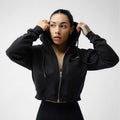 Women's Cropped Skull Zip-up Hoodie - Black Polyester/Cotton T-Shirts, Sweatshirt | ZylaModa.com