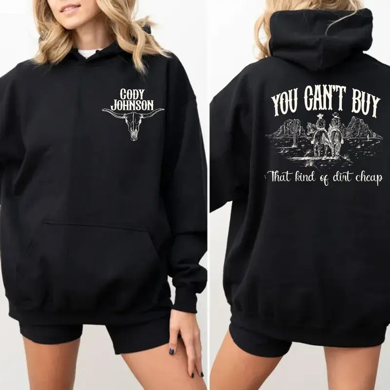 Country Music Top, Concert Outfit Merch, C0dy J0hnson Bullhead 2 Sides Hoodie, Unisex Long Sleeve Pullover Hoodie Shirt...