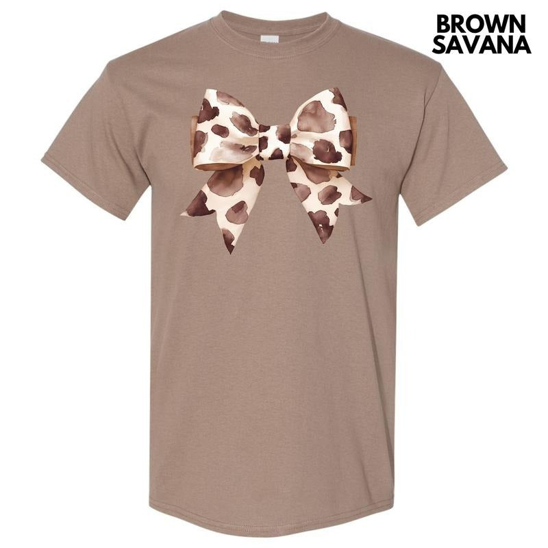 Cow Print Bow Gildan Short Sleeve T-Shirt 'NLB' Hoodie, Sweatshirt | ZylaModa.com