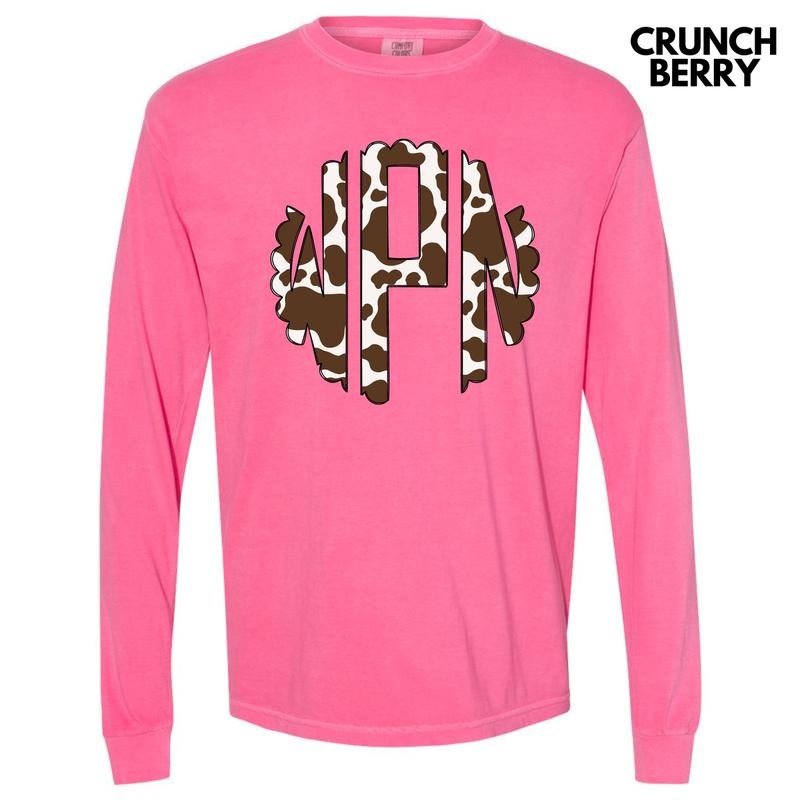 Cow Print Monogram Long Sleeve Comfort Colors T-Shirt 'NLB' Hoodie, Sweatshirt | ZylaModa.com