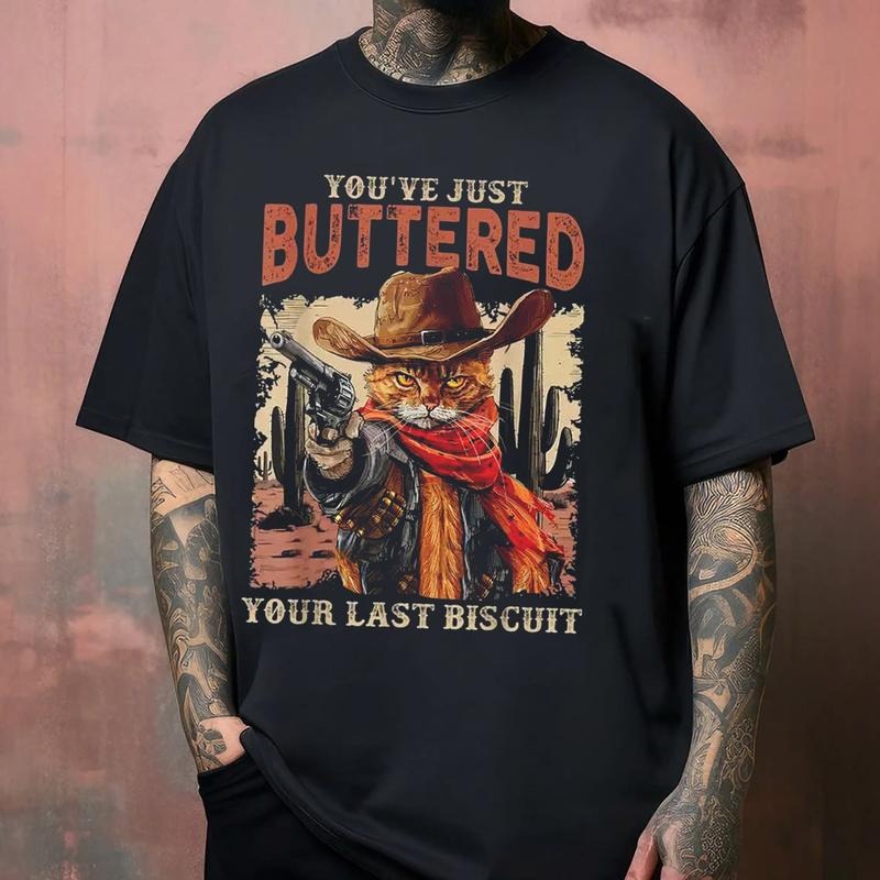 Cowboy Cat T-Shirt - Meowdy You've Just Buttered Your Last Biscuit Hoodie, Sweatshirt | ZylaModa.com
