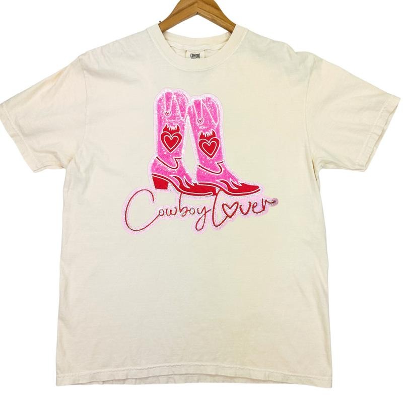 Cowboy Lover Sequin Patch Comfort Colors T-Shirt Hoodie, Sweatshirt | ZylaModa.com
