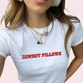 Cowboy Pillows Womens Baby Tee Western Inspired Women's Tee Cowgirl Red Typography Cowboy Style Shirt Rodeo Theme Hoodie,...