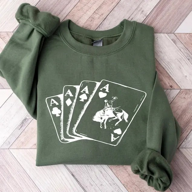 Cowboy Western Sweatshirt, Playing Card Sweatshirt, Card Hoodie, Country Sweatshirt Menswear Sweaters T-Shirts | ZylaModa.com